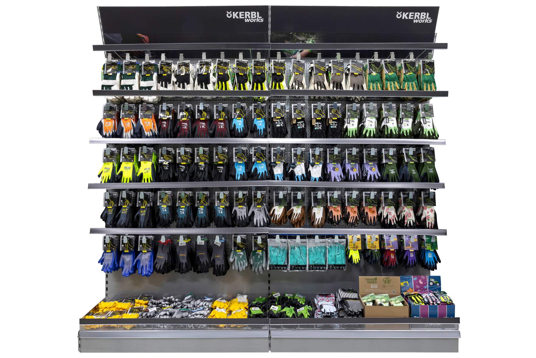 Regalsystem mit Kerbl Works Handschuhe