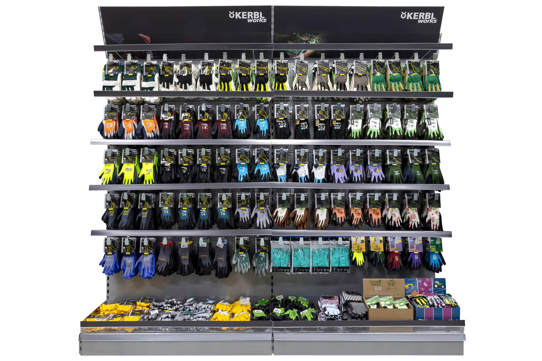 Regalsystem mit Kerbl Works Handschuhe