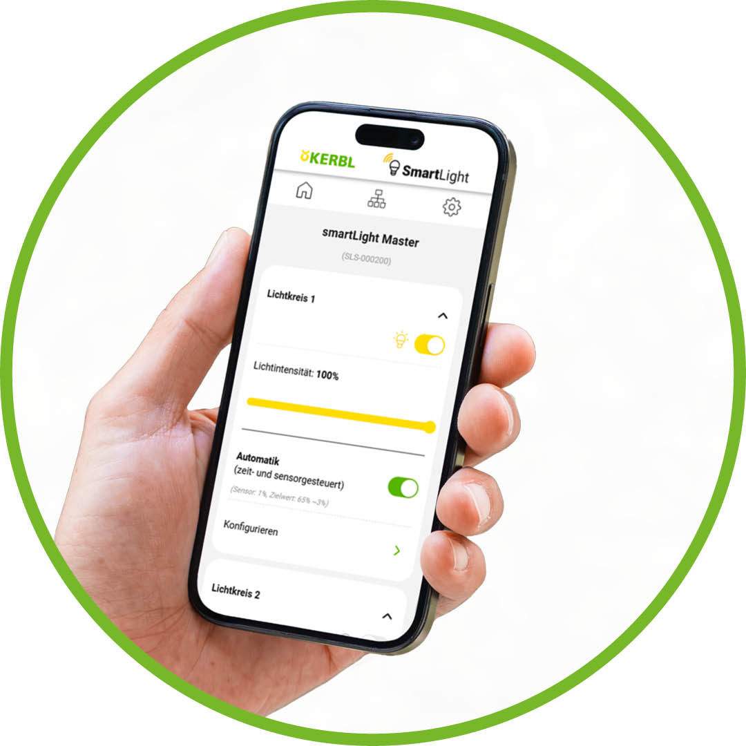 Hand mit Smartphone und SmartLight App
