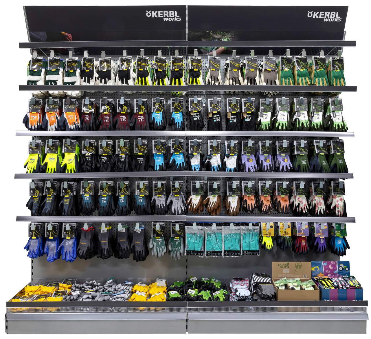 Regalsystem mit Kerbl Works Handschuhe