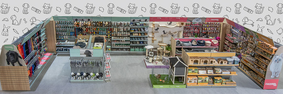 Kerbl Regalsystem mit allen 4 Farbwelten und Produkten von Kerbl Pet