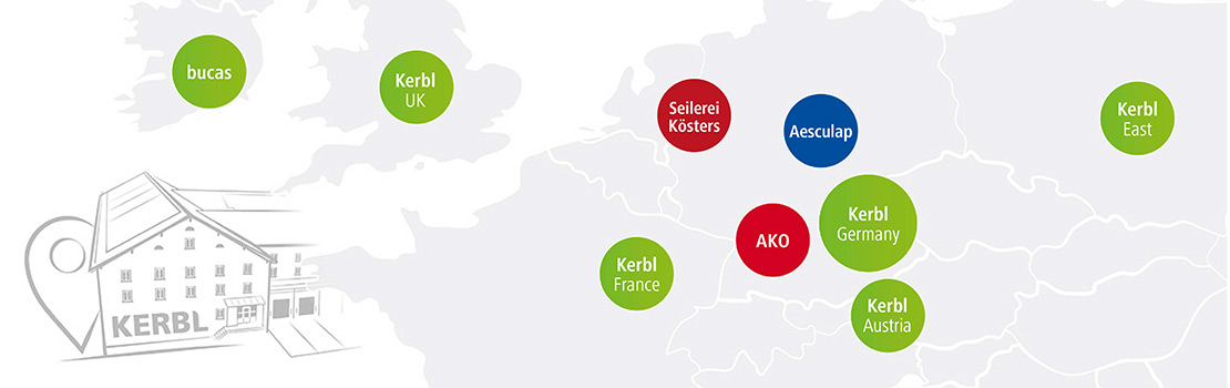 Banner Weltkarte mit allen Standorten der Kerbl Gruppe