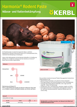 Titel der Produktinformationsbroschüre zu Harmonix® Rodent Paste