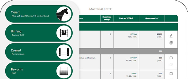 Screenshot vom AKO Weidezaunrechner