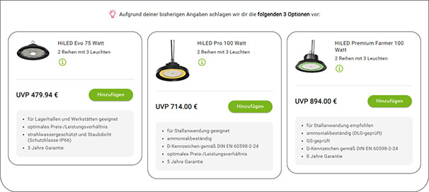 Screenshot LED-Konfigurator: Optionen